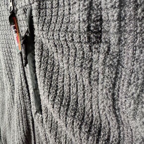 LL Bean Fleece Jacket Mens XL Tall Gray Waffle Knit Full Zip Made In USA - Picture 9 of 13